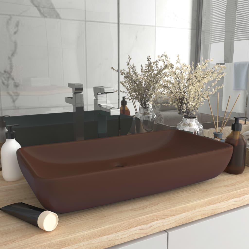 Luxury rectangular sink, dark brown, 71x38 cm, ceramic