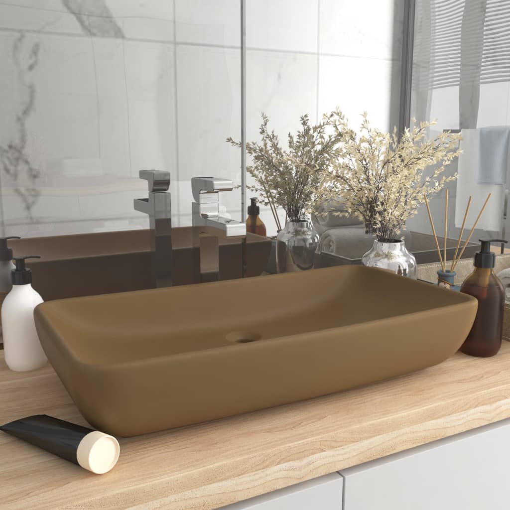 Luxury rectangular sink, matte cream, 71x38 cm, ceramic