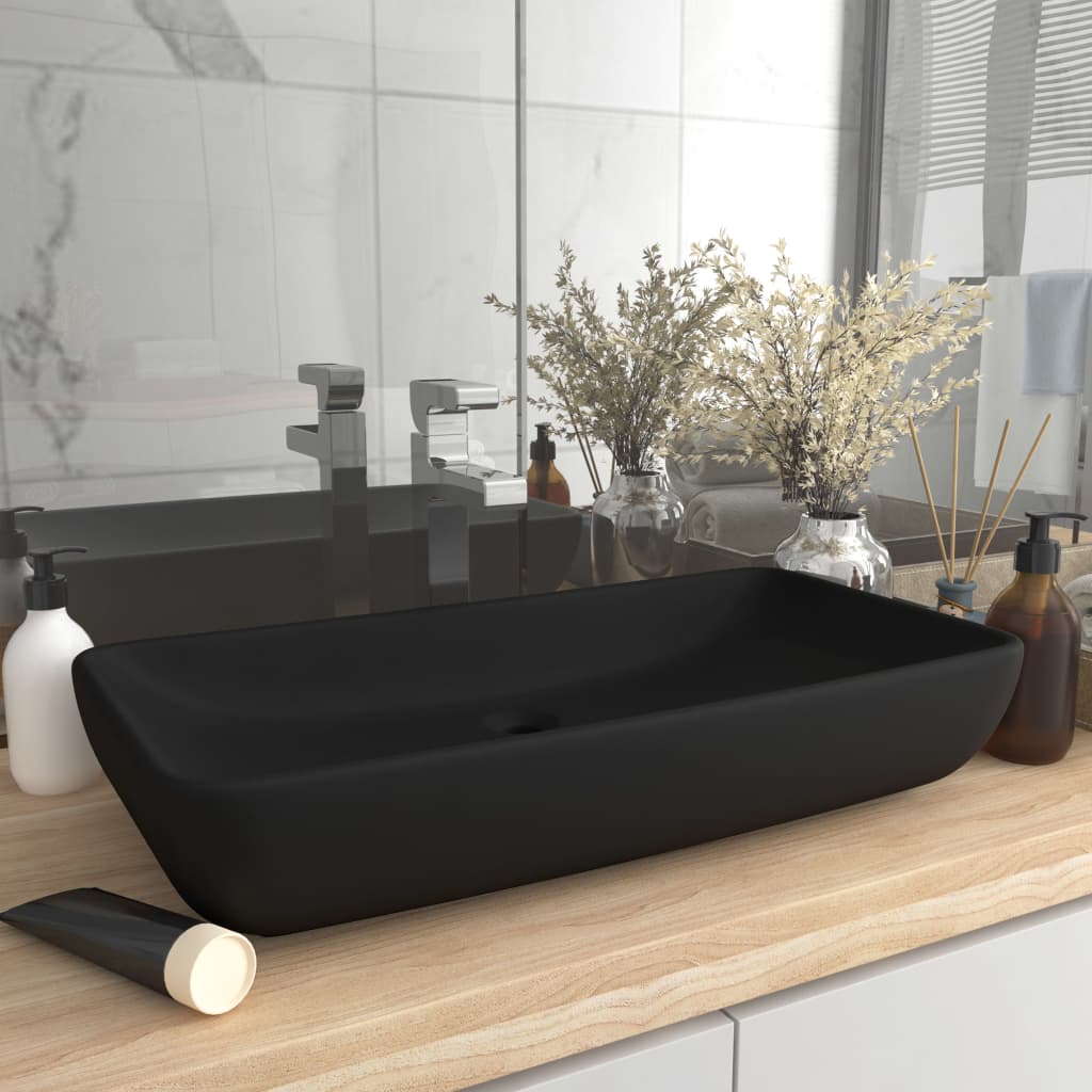 Luxury rectangular sink, matte black, 71x38 cm, ceramic