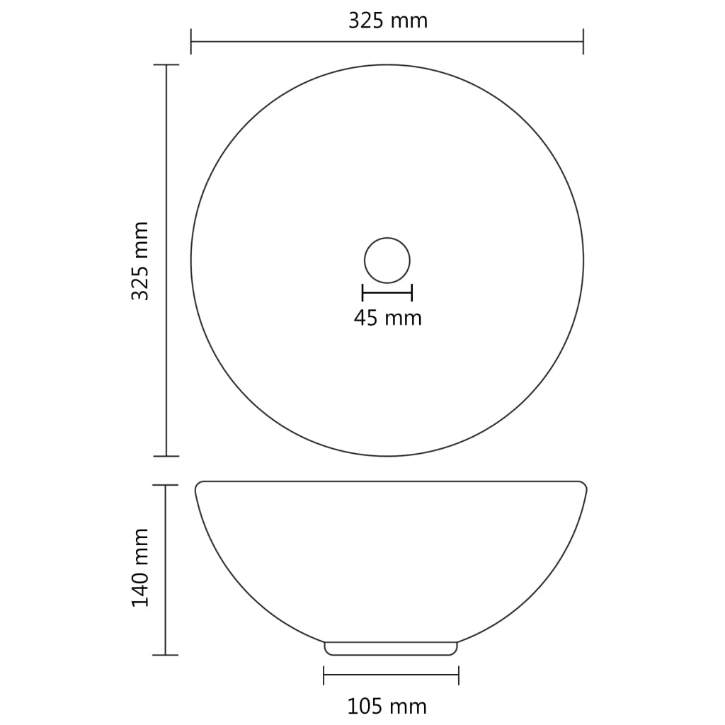 Luxury bathroom sink, matt white, 32.5x14 cm, ceramic, round