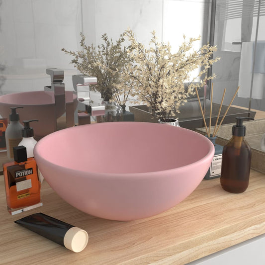 Luxury bathroom sink, matte pink, 32.5x14 cm, ceramic, round