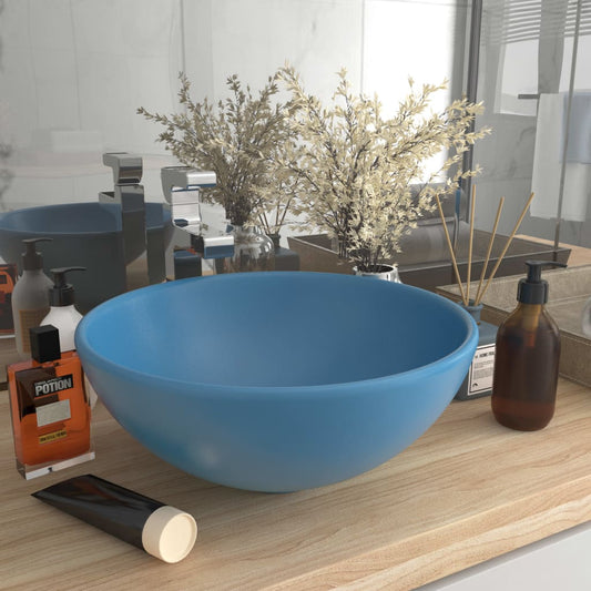 Luxury bathroom sink matte blue 32.5x14 cm ceramic round