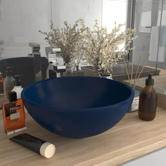 Luxury bathroom sink dark blue matte 32.5x14cm ceramic round