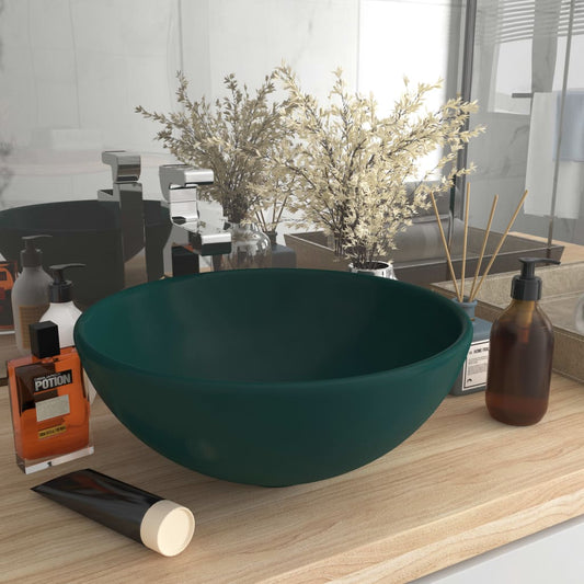 Luxury bathroom sink dark green matte 32.5x14 cm ceramic round