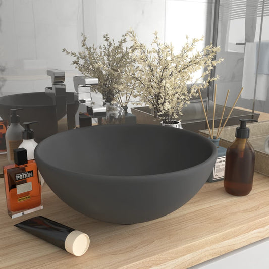 Luxury bathroom sink, dark grey matt, 32.5x14 cm, ceramic, round