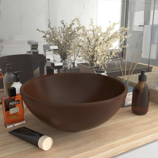 Luxury bathroom sink dark brown matte 32.5x14 cm ceramic round