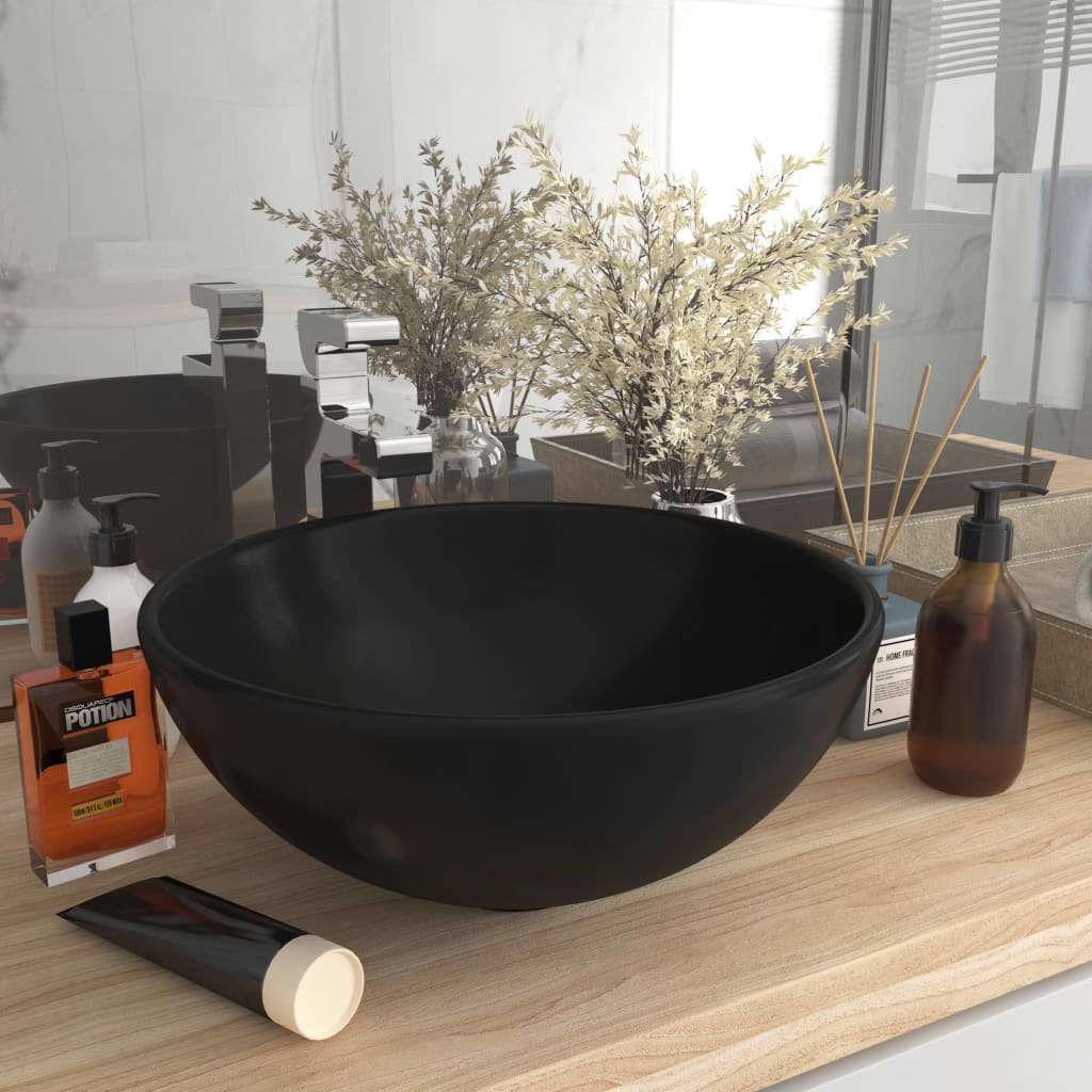 Luxury bathroom sink, matte black, 32.5x14 cm, ceramic, round