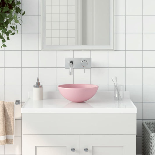 Bathroom sink, matte pink, ceramic, round