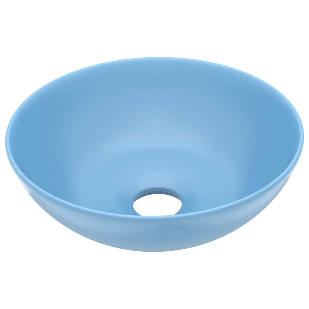 Bathroom sink, light blue, ceramic, round