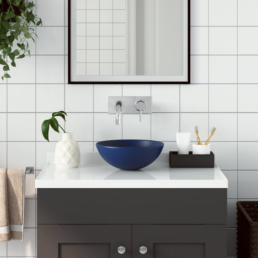 Bathroom sink, dark blue, ceramic, round