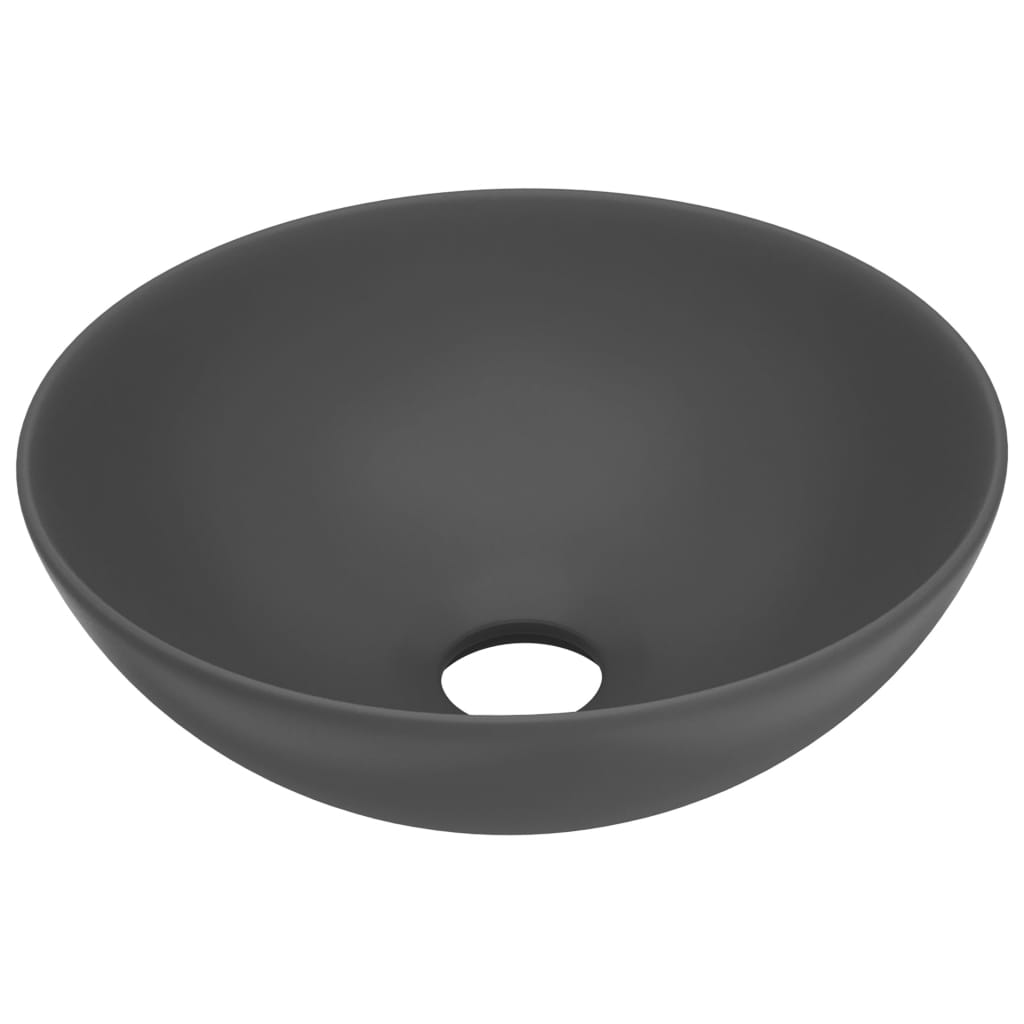 Bathroom sink, dark gray, ceramic, round