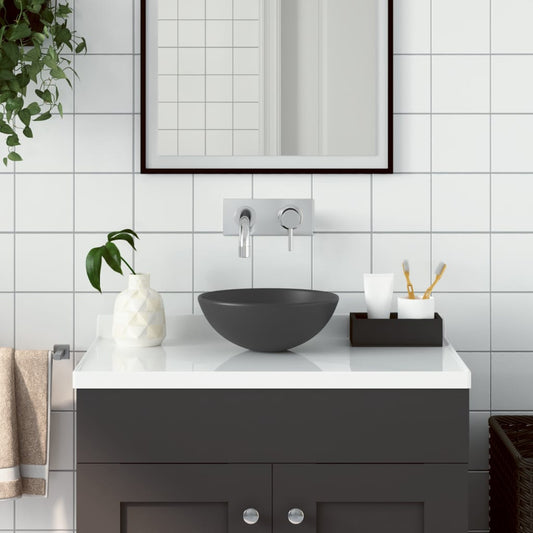 Bathroom sink, dark gray, ceramic, round