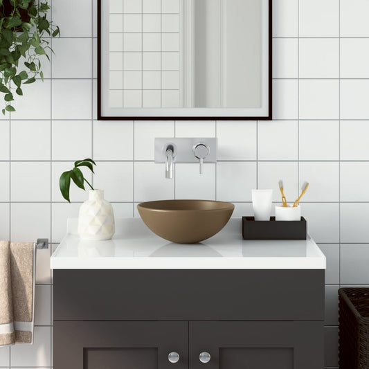 Bathroom sink, matte cream, ceramic, round