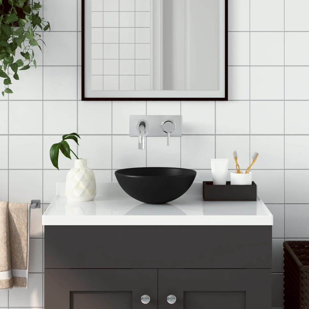 Bathroom sink, matte black, ceramic, round