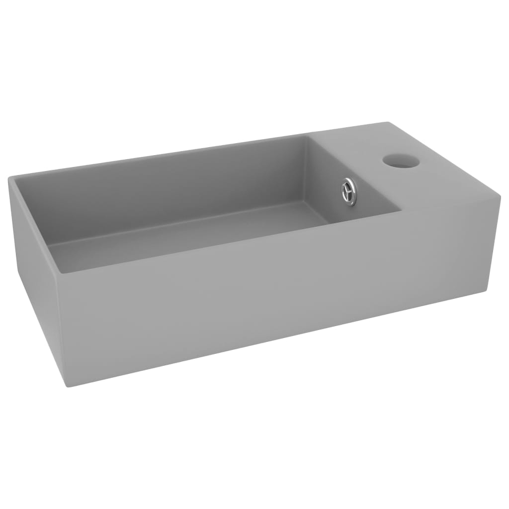 Bathroom sink with overflow, light gray, ceramic