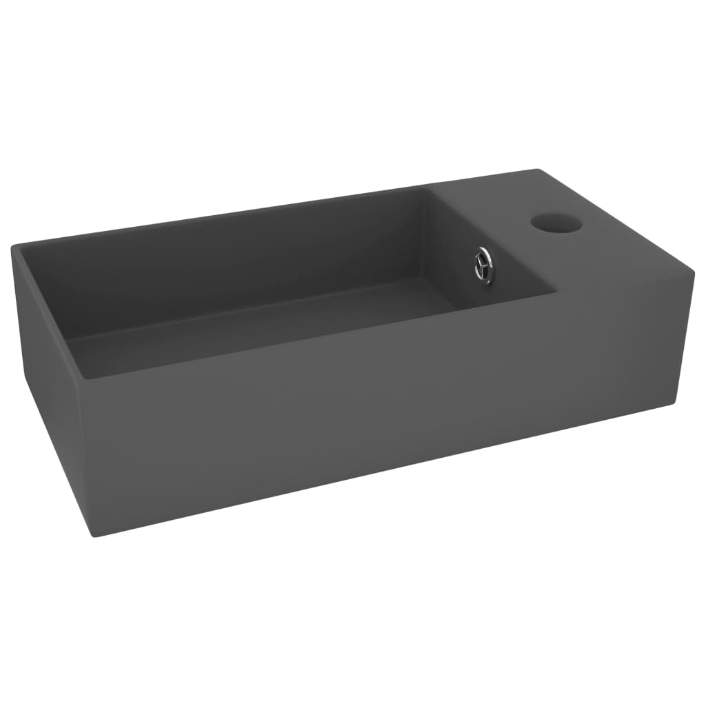 Bathroom sink with overflow, dark grey, ceramic