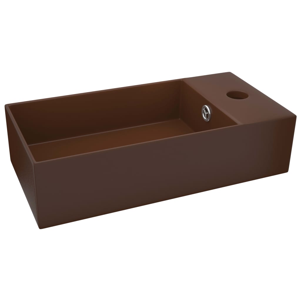 Bathroom sink with overflow, dark brown, ceramic