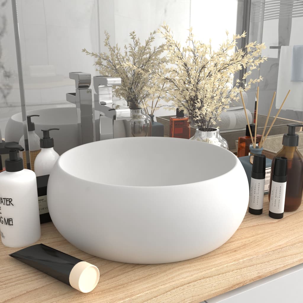 Luxury bathroom sink matt white 40x15 cm ceramic round