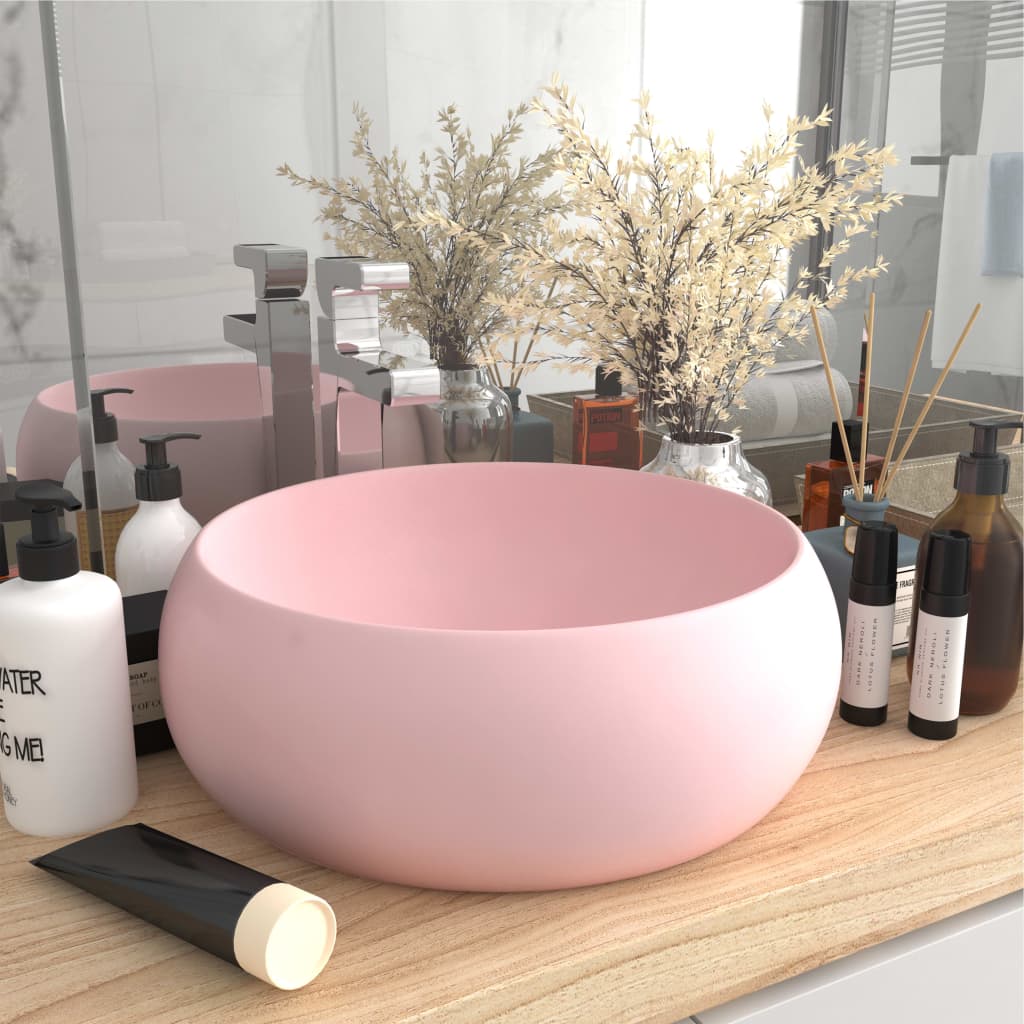 Luxury bathroom sink matte pink 40x15 cm ceramic round