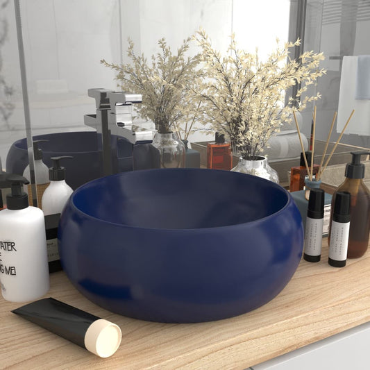 Luxury bathroom sink dark blue matte 40x15 cm ceramic round