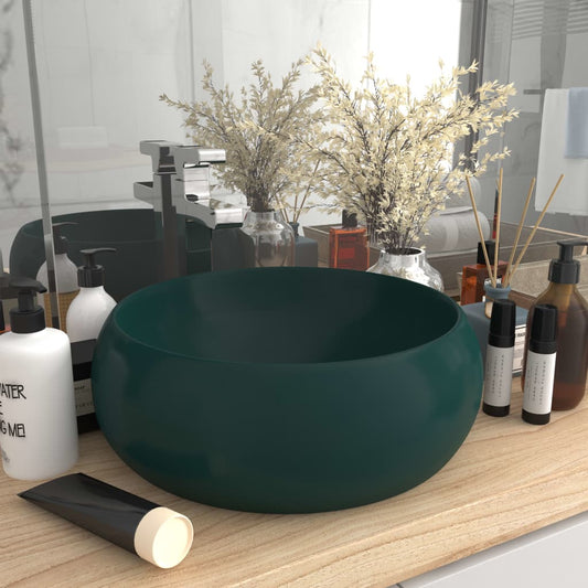 Luxury bathroom sink dark green matte 40x15 cm ceramic round