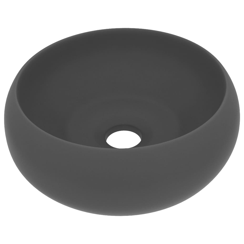 Luxury bathroom sink, dark grey matt, 40x15 cm, ceramic, round