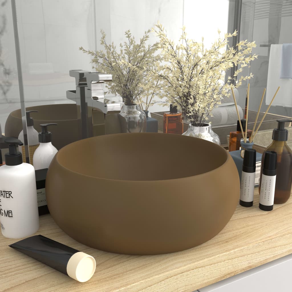 Luxury bathroom sink, matte cream, 40x15 cm, ceramic, round