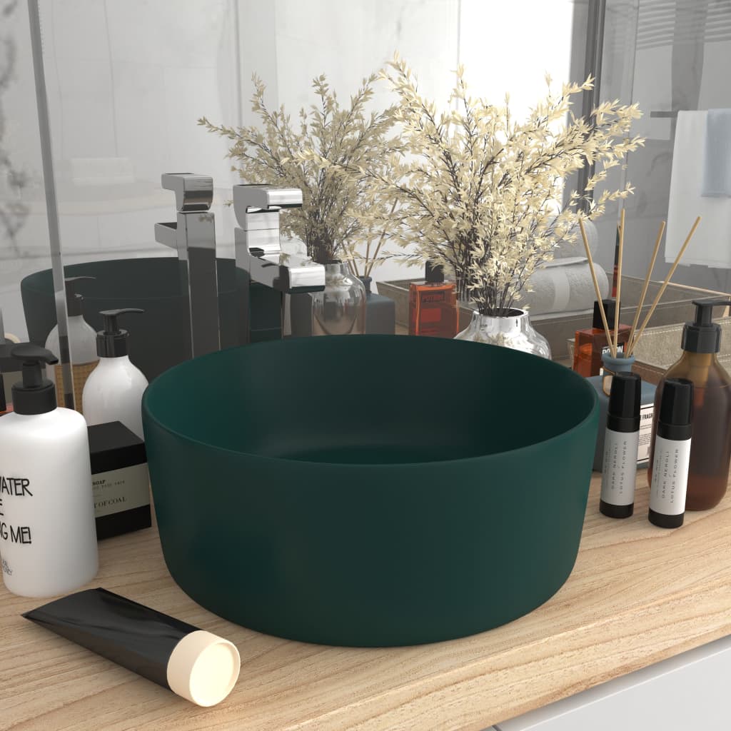 Luxury bathroom sink dark green matte 40x15 cm ceramic round