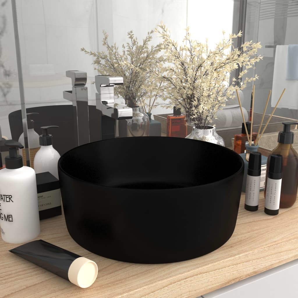 Luxury bathroom sink, matte black, 40x15 cm, ceramic, round