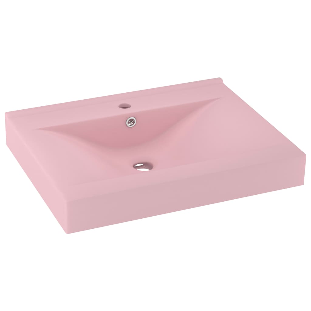 Luxury bathroom sink with tap hole, matte pink, 60x46 cm, ceramic