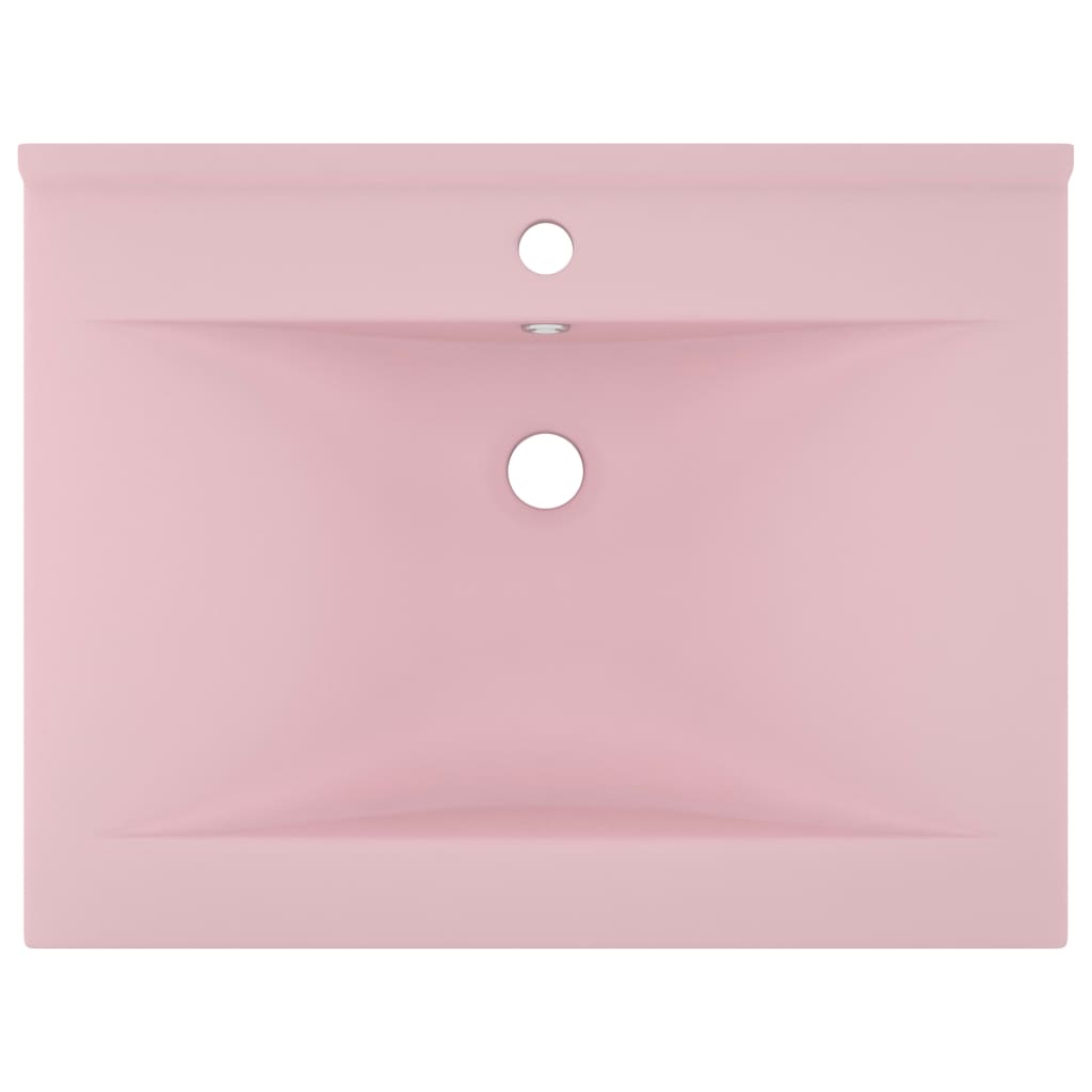 Luxury bathroom sink with tap hole, matte pink, 60x46 cm, ceramic