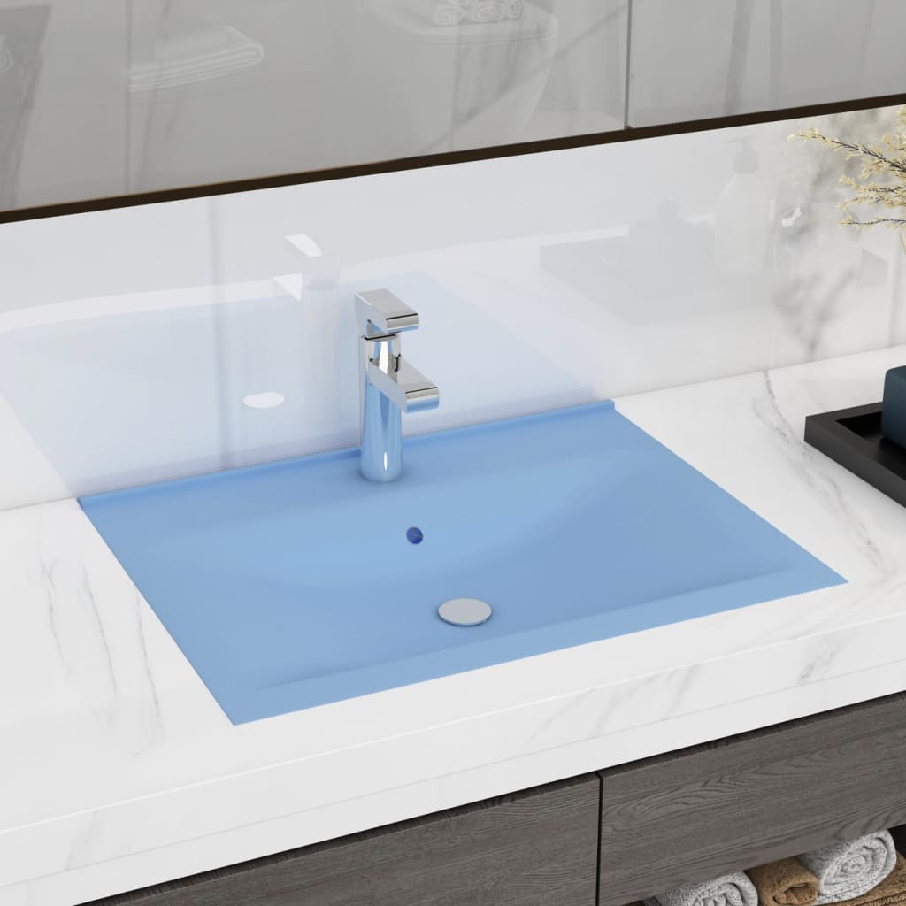 Luxury bathroom sink, tap hole, matte blue 60x46 cm ceramic