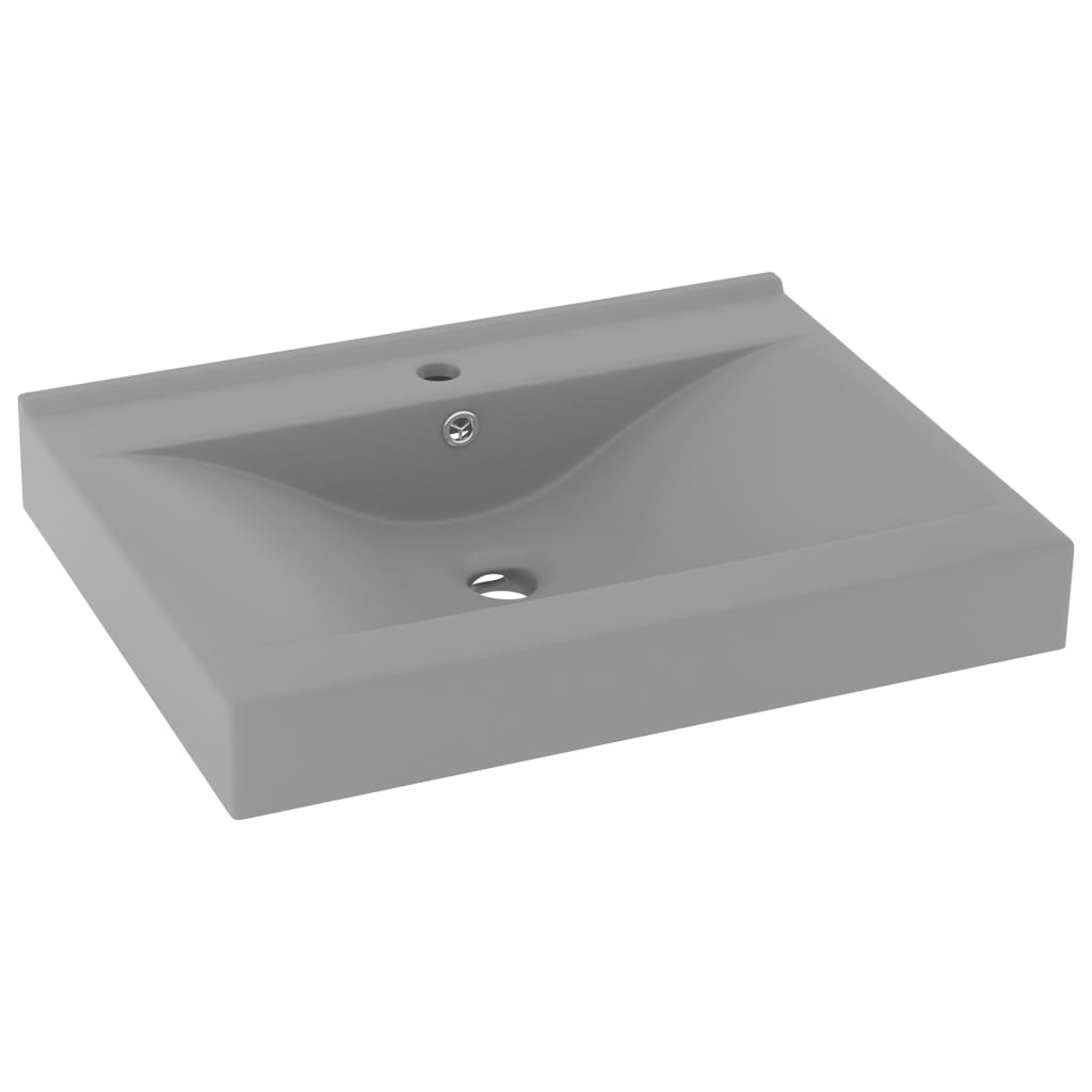 Luxury bathroom sink with tap hole, matte gray 60x46 cm, ceramic