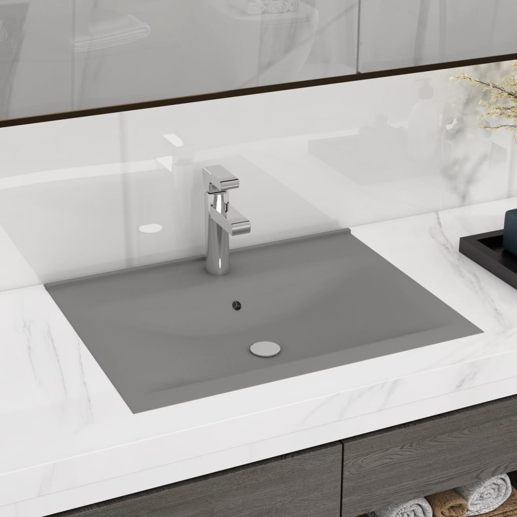 Luxury bathroom sink with tap hole, matte gray 60x46 cm, ceramic