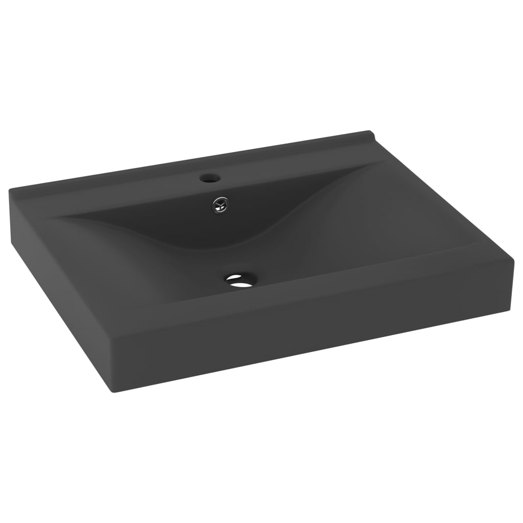 Luxury bathroom sink with tap hole, matte gray 60x46 cm, ceramic