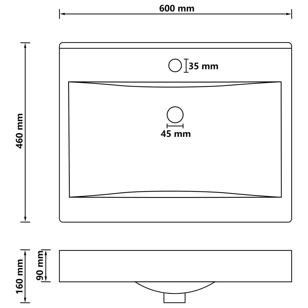 Luxury bathroom sink with tap hole, matte gray 60x46 cm, ceramic