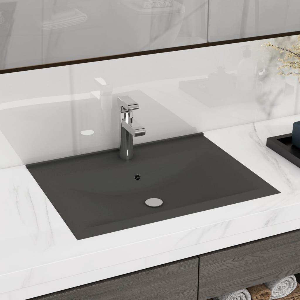 Luxury bathroom sink with tap hole, matte gray 60x46 cm, ceramic