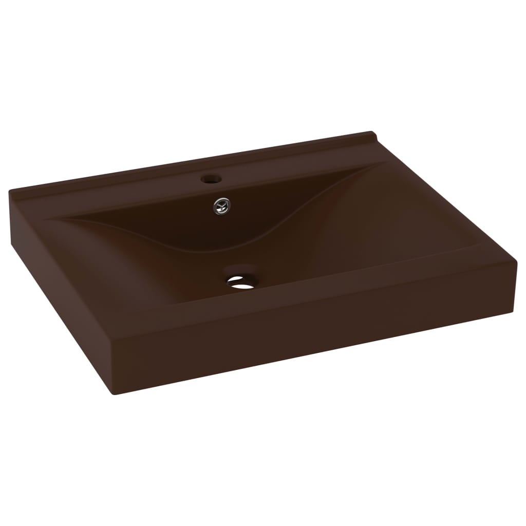 Luxury bathroom sink, tap hole, matte brown 60x46 cm ceramic