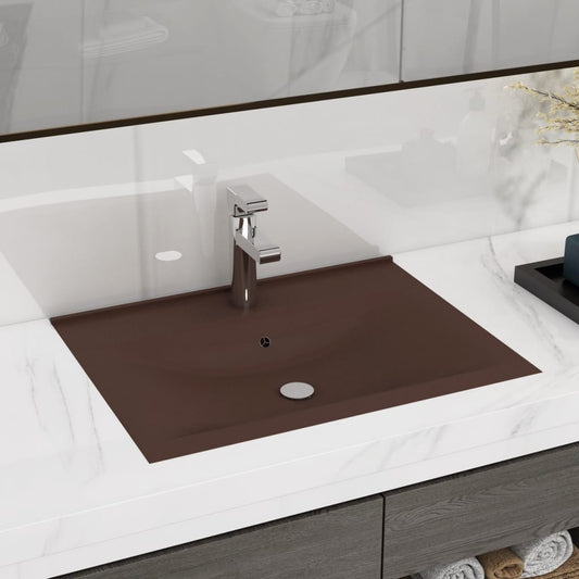 Luxury bathroom sink, tap hole, matte brown 60x46 cm ceramic