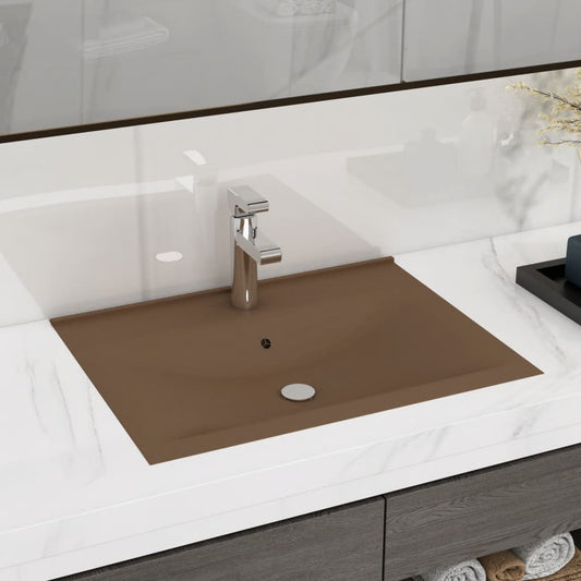 Luxury bathroom sink, matte cream tap hole 60x46 cm ceramic