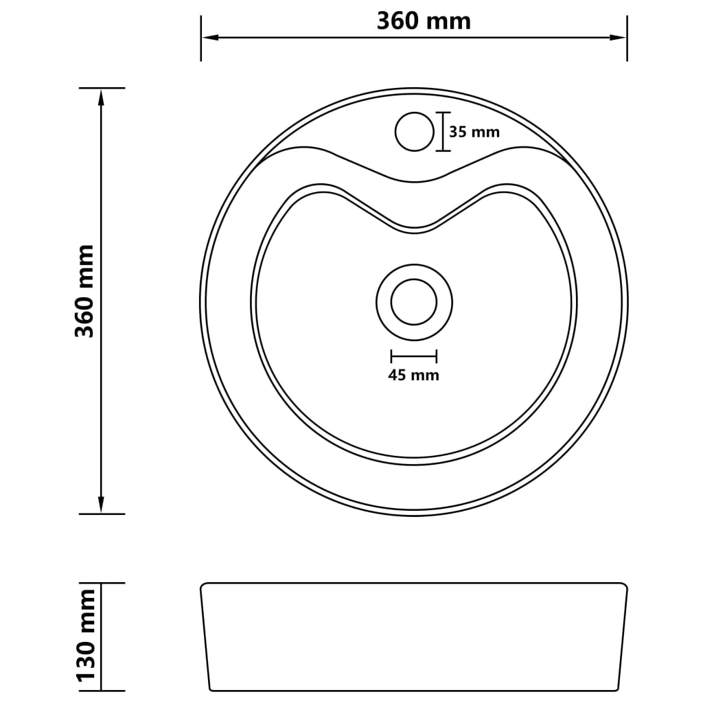 Luxury sink with overflow, matt white, 36 x 13 cm, ceramic