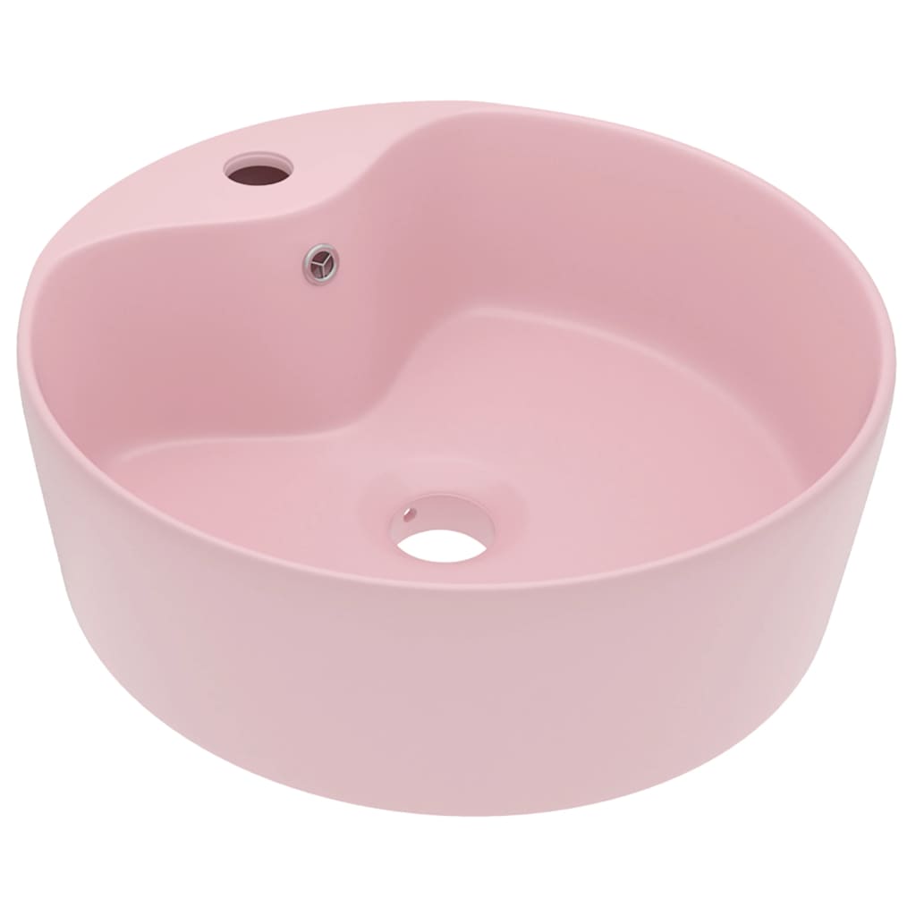 Luxury sink with overflow, matte pink, 36 x 13 cm, ceramic