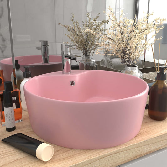 Luxury sink with overflow, matte pink, 36 x 13 cm, ceramic