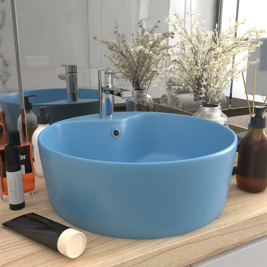 Luxury sink with overflow, matte blue, 36x13 cm, ceramic