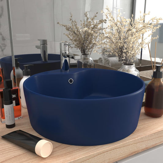 Luxury sink with overflow, matte blue, 36 x 13 cm, ceramic