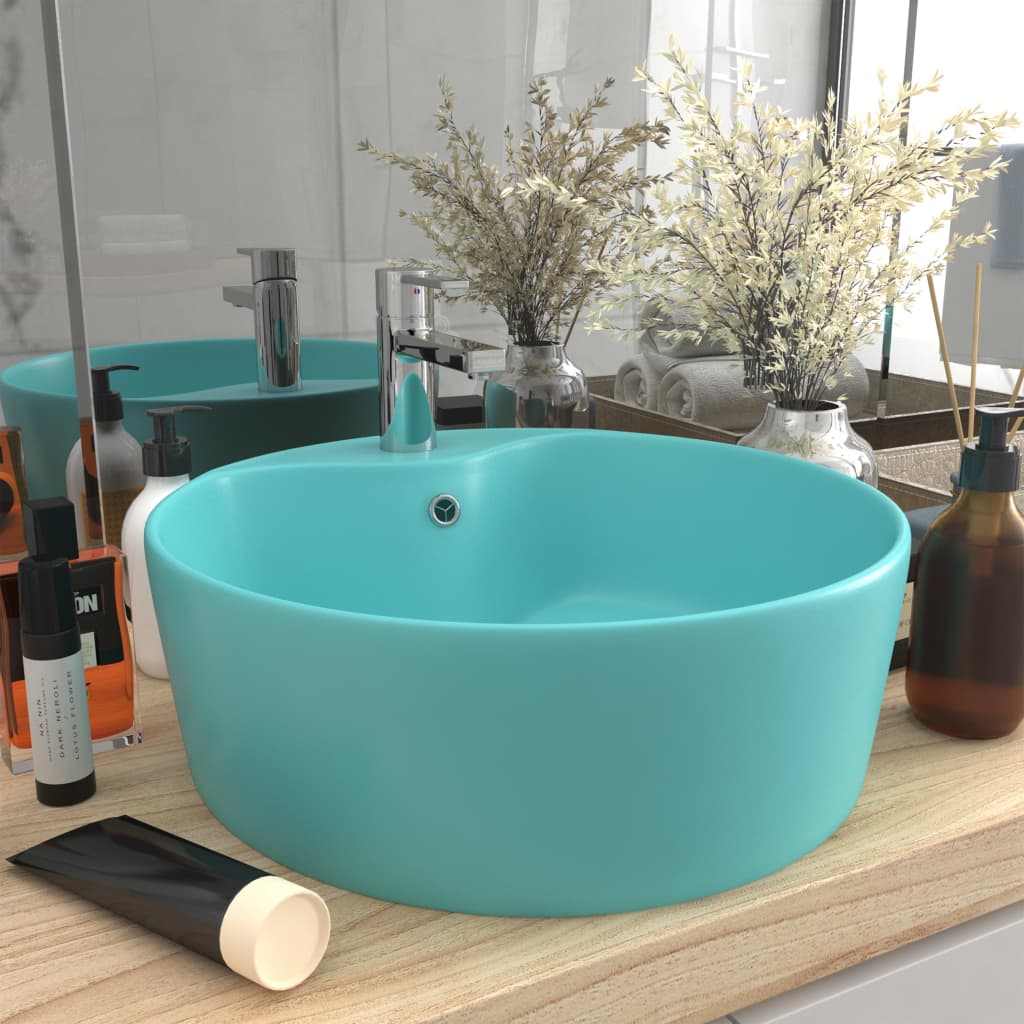 Luxury sink with overflow light green matte 36x13 cm ceramic