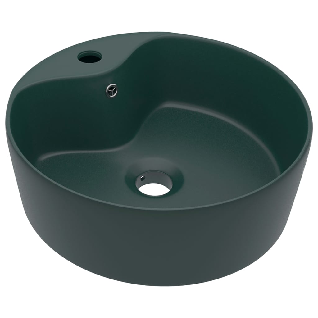 Luxury sink with overflow dark green matte 36x13 cm ceramic