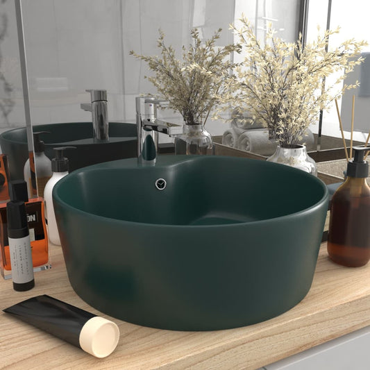 Luxury sink with overflow dark green matte 36x13 cm ceramic