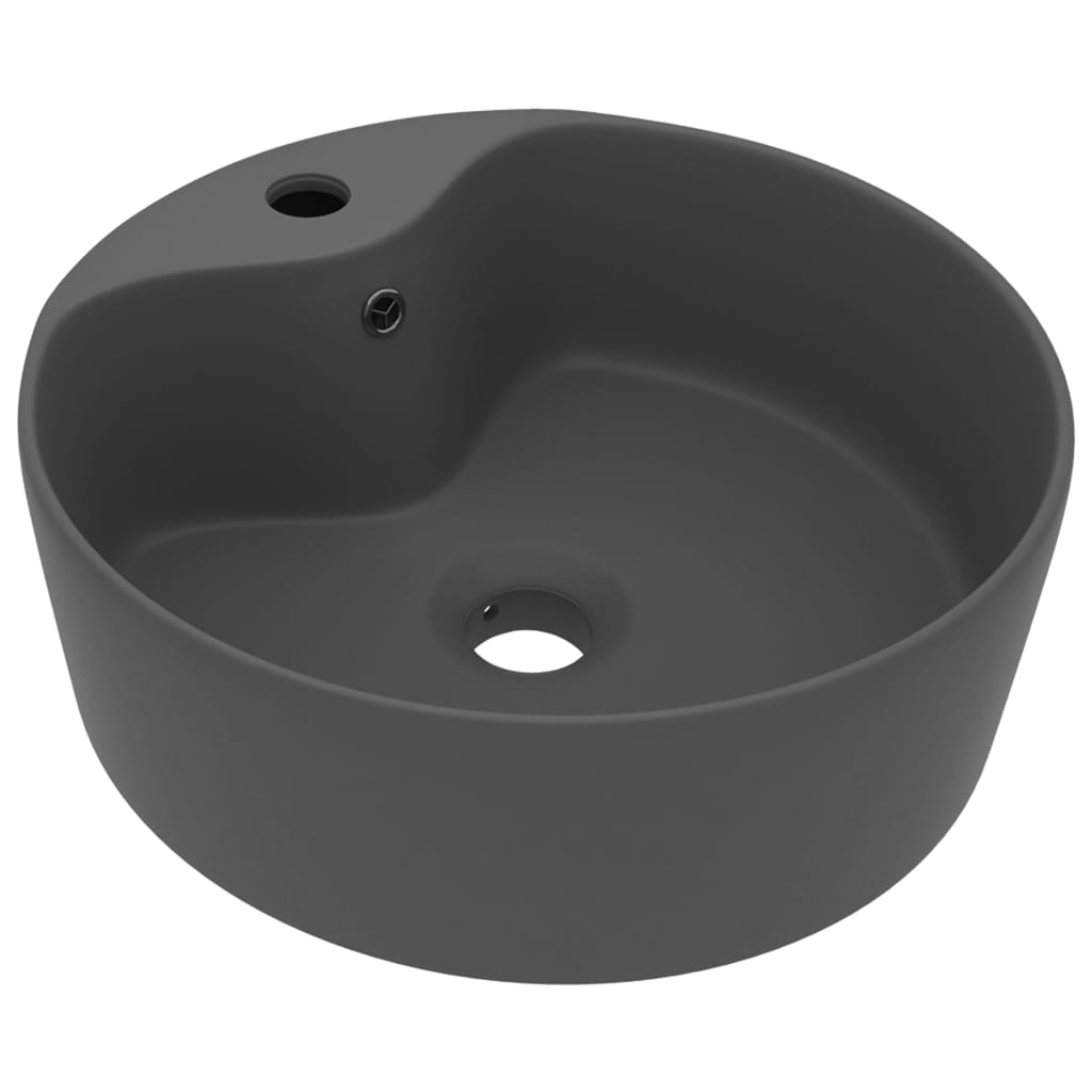 Luxury sink with overflow, dark grey matt, 36x13 cm, ceramic