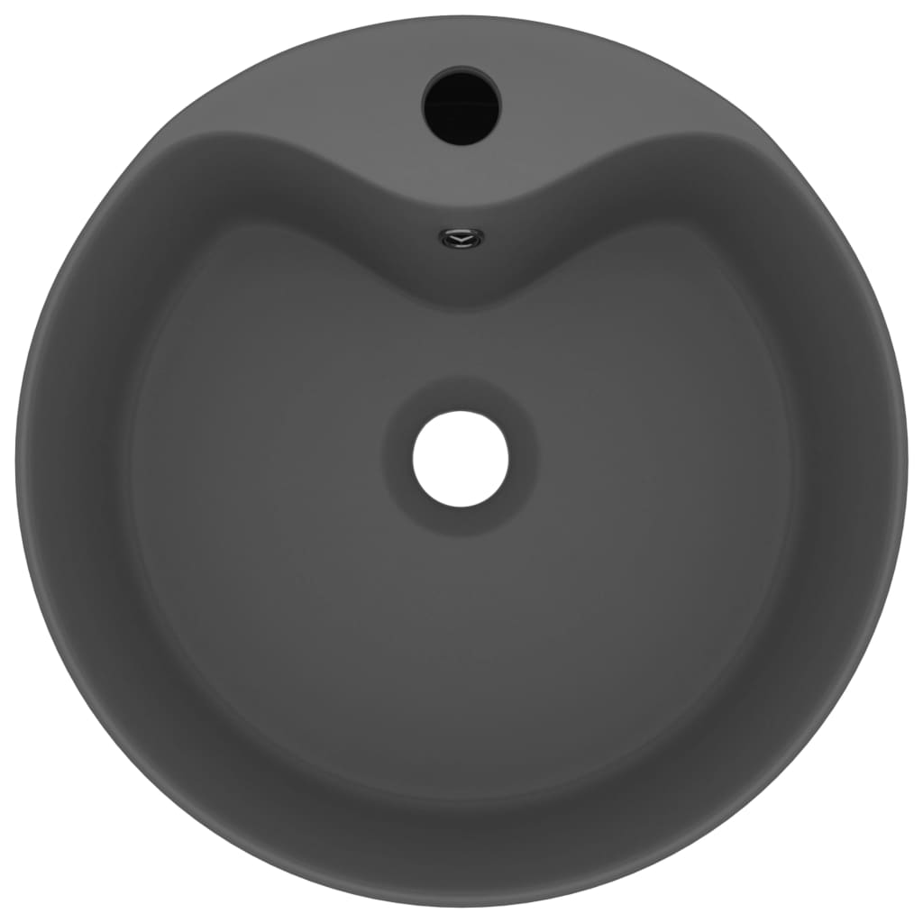 Luxury sink with overflow, dark grey matt, 36x13 cm, ceramic